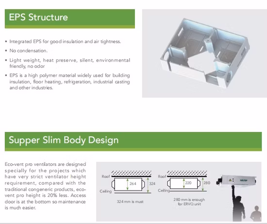 Holtop Foor Type 300 CMH Ductless Hrv Erv Fresh Air Heat Energy Recovery Ventilation System